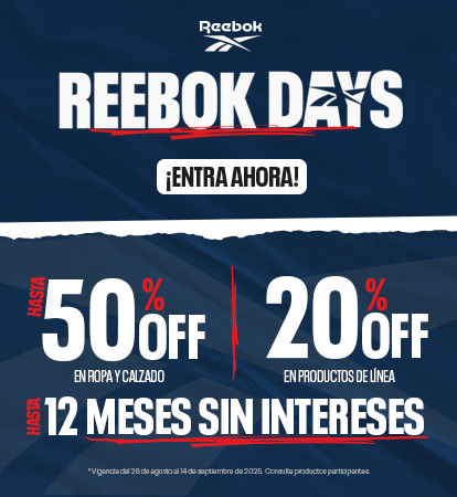 Disfruta de increíbles descuentos de hasta el 50% de descuento durante nuestros Reebok Days en ropa y calzado deportivo