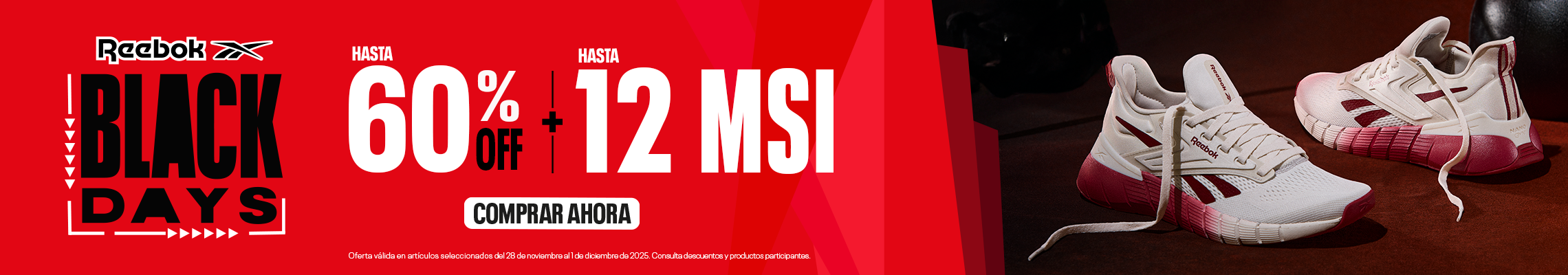 Tenis Reebok para entrenar. Aprovecha el Black Days con hasta 60% de descuento + 12 meses sin intereses. ¡Compra ahora