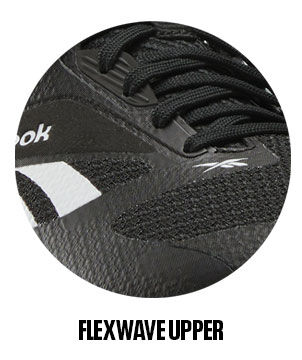 Detalle thumb Reebok Nano Golf con tecnolog&iacute;a Flexwave Upper, upper textil negro con agujetas y logo vector.
