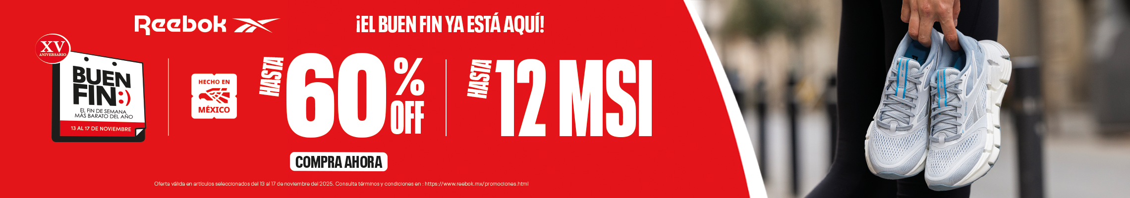 "¡Aprovecha las ofertas y descuentos en la tienda oficial de Reebok México, hasta el 60% y MSI! Compra este buen fin 2025 tenis y accesorios deportivos para toda la familia