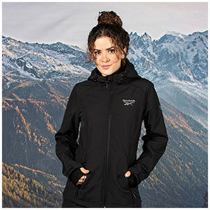 Chamarra negra con gorro de mujer Reebok