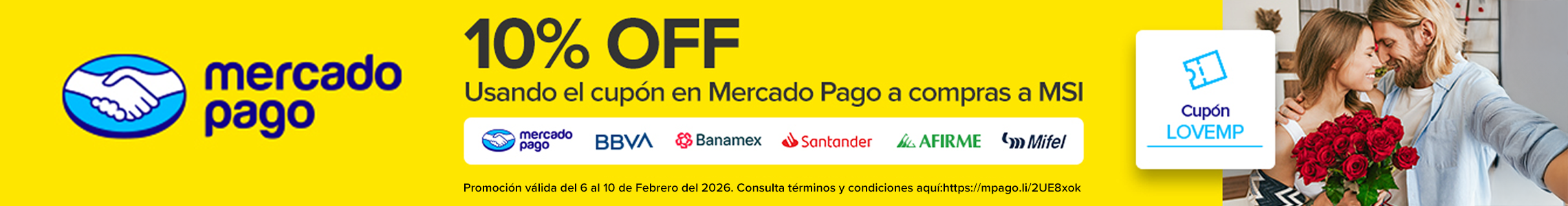 Aprovecha 10% off pagando en mercado pago este San Valent&iacute;n