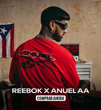 Colección Reebok x Anuel AA con prendas icónicas: sudadera, playera y tenis streetwear.