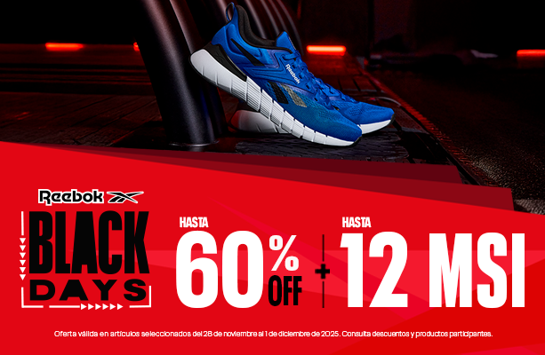 Tenis Reebok azules con descuento de Black Days. ¡Corre por los tuyos con hasta 60% off y 12 meses sin intereses!
