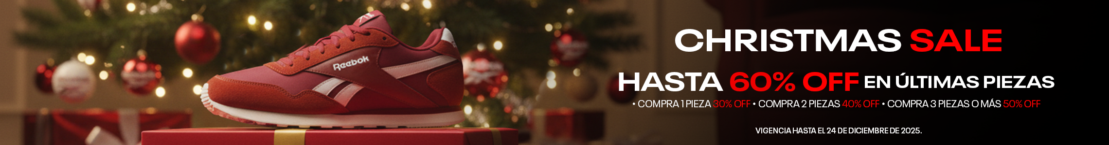 &iexcl;Aprovecha! Reebok tiene hasta 60% de descuento en art&iacute;culos seleccionados para esta Navidad, 30% en Chamarras y hasta 12 MSI. El mejor regalo para toda la familia esta Navidad.
