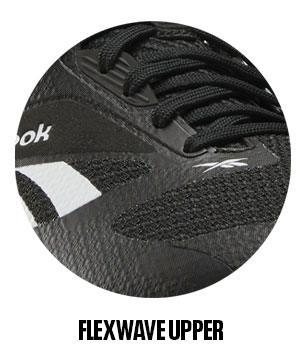 Detalle thumb Reebok Nano Golf con tecnolog&iacute;a Flexwave Upper, upper textil negro con agujetas y logo vector.