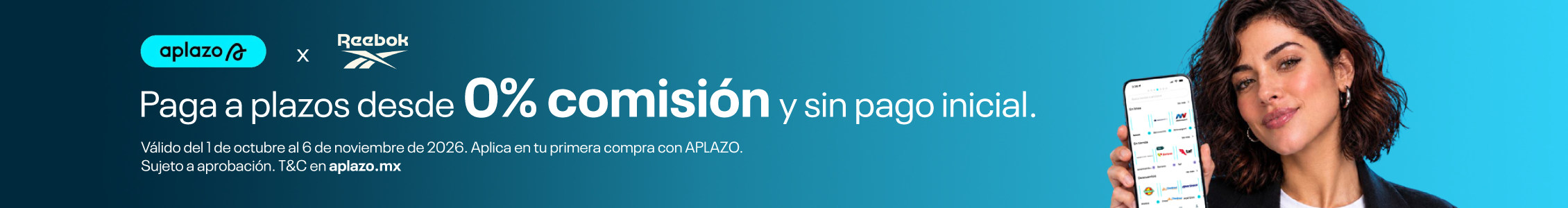 Disfruta 0% de comisi&oacute;n sin pago inicial pagando en Aplazo en Reebok