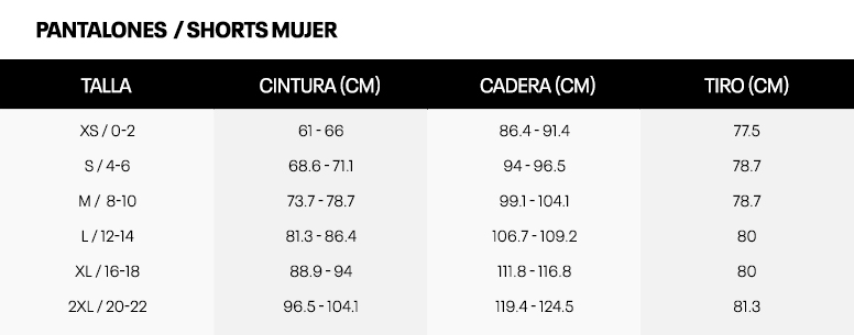 Tallas pantalones mujer