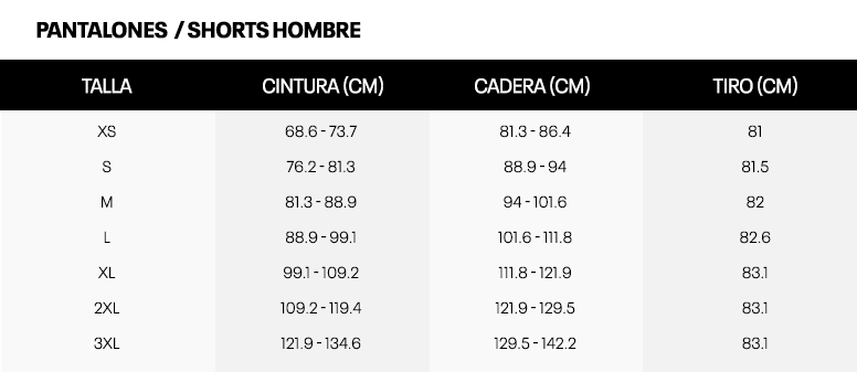 Tallas pantalones hombre