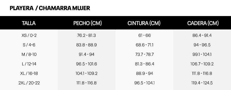 Tallas playeras mujer