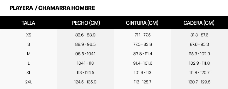 Tallas playeras hombre
